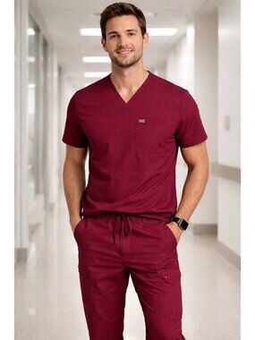 FIGS Scrub Set Menâs XL Burgundy Technical Collection Medical Uniform